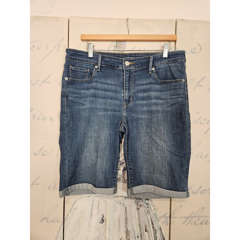 Levi's 311 Shaping Bermuda Shorts Size 31 Blue Denim Cuffed Mid Rise Stretch